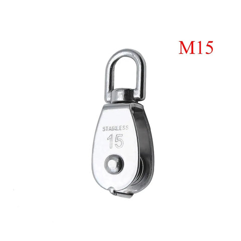 Stainless Steel Pulley M32 Single Wheel Swivel Lifting Rope Pulley Set Lifting Wheel Tools(M32), front view with M15 marking