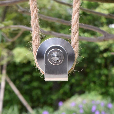 Front view of Grooved Wheel Pulley Block Pulley Wheel Stainless Duplex Bearing Silent Detachable for material handling