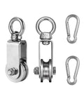Pulley Wheel U Swivel Roller Stainless Steel Cable Pulley Block 360 Degree Rotating Rope Wheel Smooth Loading Silence with Carabiner