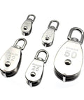 Various sizes of stainless steel pulleys including Stainless Steel Pulley M32 Single Wheel Swivel Lifting Rope Pulley Set Lifting Wheel Tools(M32)