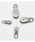 Four Single Swivel Lifting 0.3" Rope Pulley Roller Block Sheave 0.03 Ton(M20 Double) shown in various angles