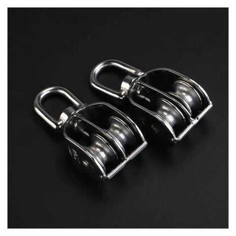 Front view of 2-Pack 304 Stainless Steel Swivel Pulley 20mm Rigging Hardware Wire Rope Crane Pulley Block Hanging Wire Towing Wheel