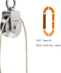 2 Inch U-Type Pulleys for Rope, Stainless Steel M10 Swivel Pulley Block with Bearing, U-Groove Roller Single Pulley Wheel