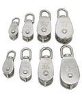 Assorted stainless steel pulleys, various sizes including M20 Single Swivel Lifting 0.3" Rope Pulley Roller Block Sheave 0.03 Ton Timing Pulley(M20).