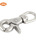 Five-piece stainless steel trigger swivel snap hooks with polished finish, marine-grade, 65mm length.