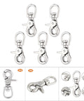 Five stainless steel trigger swivel snap hooks, 65mm long, polished finish, marine-grade, shown from multiple angles