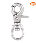 Front view of stainless steel trigger swivel snap hook with polished finish; marine-grade, 5-piece set.