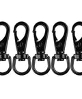 Stainless Steel Swivel Eye Snap Hook 2.7 Inch Heavy Duty Clips 5 Pack, black finish, shown in front view for versatile use