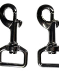 Two stainless steel swivel snap hooks for dog leash heavy duty bolt snap clips with swivel clasp for secure attachment.