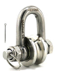Long Unbuckled U Shaped Swivelling Pulley Stainless Steel Duplex Bearing Silver Pulley Roller Track Fixed Pulley Suitable for Small Cranes and Salvage Systems and Pulley Model, side view