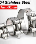 Stainless Steel T Bolt Tube Clamps Heavy Duty Hose Clip For Water Line Connections Premium Corrosion Resistant Clamp For Home And Industrial Plumbing Applications 36 To 39mm Size With Adjustable Clamp Range 17 To 51mm White Finish, shown in three sizes