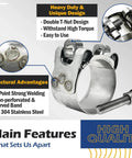 Heavy Duty 304 Stainless Steel T Bolt Hose Clamps For 74-79 Mm Hoses Adjustable Range Wide Band With Solid T Nuts