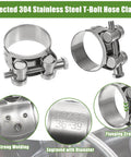 Stainless Steel T Bolt Hose Clamps Set Of 14 In Seven Sizes Ranging From 17 To 39 Mm Heavy Duty Turbo Intake Intercooler Pipe And Radiator Hose Clamps For Automotive Farm And Garden Machinery showing detailed metal and engraving features.