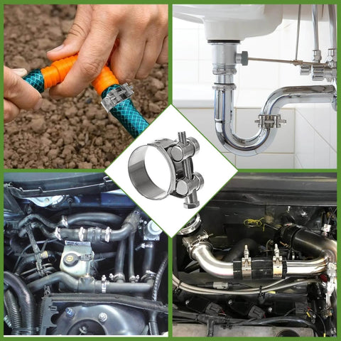 Stainless Steel T Bolt Hose Clamps Set Of 14 In Seven Sizes Ranging From 17 To 39 Mm Heavy Duty Turbo Intake Intercooler Pipe And Radiator Hose Clamps For Automotive Farm And Garden Machinery.