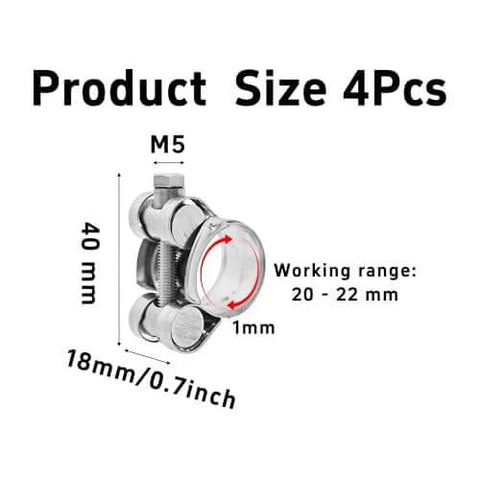 4Pcs T Bolt Hose Clamps 304 Stainless Steel Adjustable Heavy Duty Pipe Strap Clamps Corrosion Resistant Secure Seal Size Diagram