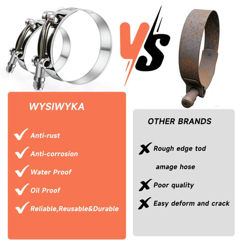 Comparison of 24 Pack T Bolt Hose Clamps Stainless Steel 304 vs rusty clamp, highlighting durability and corrosion resistance.
