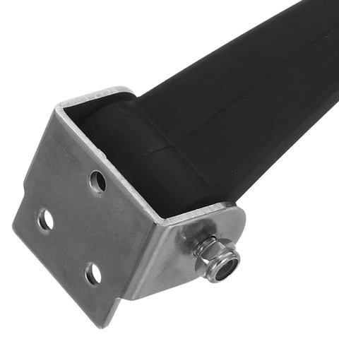Front-angle view of stainless steel T-handle draw latch with black plastic grip and mounting plate