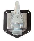 Front view of locking single point latch with gasket for truck tool boxes, trailer doors, RVs and campers; corrosion-resistant stainless steel.