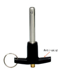 Stainless Steel 304 Push-Button Quick Release Pin T Handle Lock Pin, Pin Dia 3/8IN, Usage Length 65MM, with Lanyard Cable, front view.