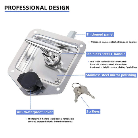 Stainless Steel Toolbox Lock With Gasket T Handle And Keys Durable 304 Stainless Steel Highly Polished RV Car Trailer Door Latch