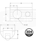 Technical diagram of Ten Series Stainless Steel Self Aligning Roll In T Nut With Ball Spring For One Quarter Twenty Thread