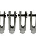 Stainless T316 Right Hand Threaded Yoke End Three Eighths Inch 4 Pack 1200 Lbs, front view. Designed for rigging and industrial use.