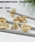 ✝️ T5 lead screw 3d printer, thread 5mm lead 1/2/4mm 150/200/300/500/550/600/800/1000mm stainless steel trapezoidal rod with brass nut, 1pcs, 045896