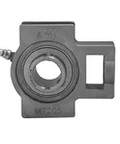 Front view of Single 5/8 in (15.88 mm) Stainless Steel Set-Screw Take-Up Ball Bearing for Washdown with nickel-plated cast iron housing.