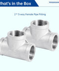 Stainless Steel Tee Pipe Fittings 2 Pack 1 Inch By 1 Inch By 1 Inch Female Thread 3 Way Tube Fittings T Shaped Connector