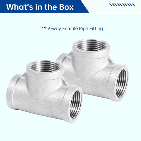 Stainless Steel Tee Pipe Fittings 2 Pack 1 Inch By 1 Inch By 1 Inch Female Thread 3 Way Tube Fittings T Shaped Connector
