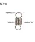 Stainless Steel Dual Hook Tension Spring Set 0.02 Inch Wire Diameter, 0.2 Inch Outer Diameter, 0.59 Inch Free Length, 10 Pack