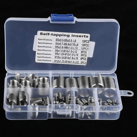 Stainless Steel Inner Thread Self Tapping Thread Inserts Set With Storage Case 50Pcs M3 M4 M5 M6 M8 M10