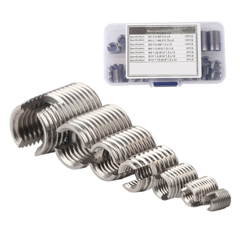 50 Pcs Threaded Inserts Set Self Tapping Stainless Steel Inner Thread For Plastic And Soft Materials With Storage Box