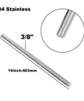 Sixteen Inch Long Three Eighths Inch Diameter Stainless Steel Fully Threaded Rod With Right Hand Threads In Grade 304 Stainless Steel UNC Sixteen Tpi Pack Of Two For Durable Corrosion Resistant Mechanical Fastening And Assembly.