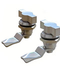 Sturdy stainless steel thumb operated offset cam lock delivers durable, keyless security for RV compartments, cabinets, doors and mailboxes; easy knob turn enables quick, tool free access in a two pack