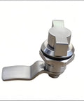 Sturdy stainless steel thumb operated offset cam lock delivers durable, keyless security for RV compartments, cabinets, doors and mailboxes