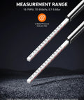 Close-up of 2 Pack Pencil Tire Pressure Gauge, 10 To 75 PSI Range, ANSI B40.1 Grade B ±2% Calibration, Stainless Steel Body With Metal Nozzle.