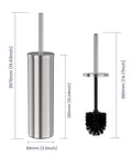 Stainless Steel Freestanding Toilet Brush And Holder With Long Handle For No Fuss Bathroom Storage And Deep Cleaning Nickel Brushed SS304 Durable Toilet Cleaner Set With Dual Brush Heads Included, dimensions displayed