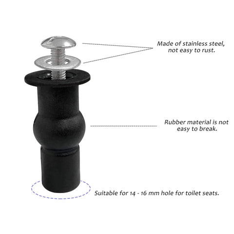 No Fuss Easy Install Universal Toilet Seat Hinge Screws With Stainless Steel And Rubber Top Mount Hardware side view