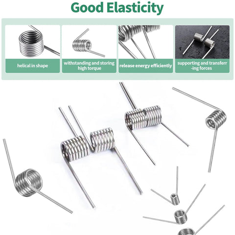 72 Piece Stainless Steel Torsion Spring Set in a Sturdy Case, 18 Sizes Covering 45 90 120 and 180 Degree 6 Laps, showcasing elasticity