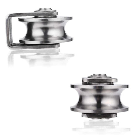 Front and side view of 2pcs Heavy Duty Track Pulley, 304 Stainless Steel Translation Directional Roller for sliding door use, 25mm.