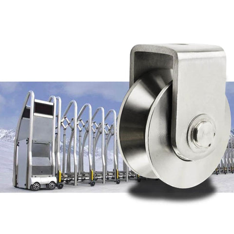 Pulley,Pulley Wheel, 2pcs Heavy Duty Track Pulley,304 Stainless Steel Translation Directional Roller shown with industrial background