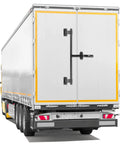 Durable stainless steel 36 inch cam bar lock provides secure, rust resistant protection for trailer doors, rear view installed