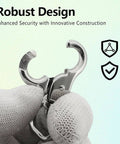 Person holding Three Pack Trigger Snap Hooks Metal Clasp Hook Marine Grade Stainless Steel 316 for dog leash and camera straps.