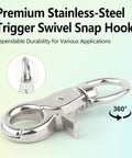 Three Pack Trigger Snap Hooks Metal Clasp Hook Marine Grade Stainless Steel 316 Heavy Duty Swivel Clips for Various Applications