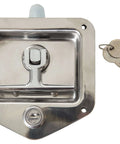 Locking single point latch with gasket for truck tool boxes, trailer doors, RVs and campers; corrosion-resistant stainless steel, includes two keys.