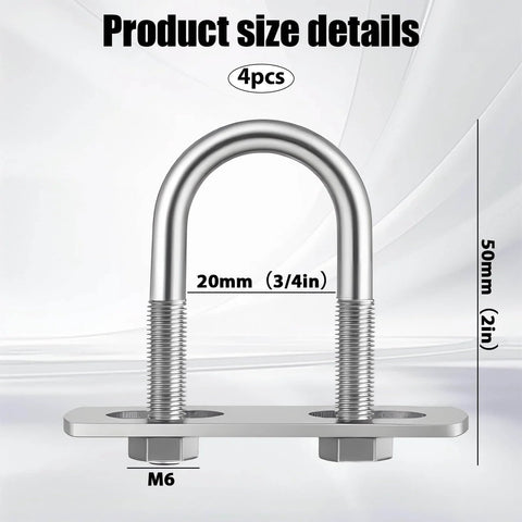 Four Sets Stainless Steel U Bolts With Frame Plates And Nuts 50mm Inner Width Clamp Kit For Automobiles Trailers Ski Boats