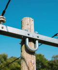 Four Sets Stainless Steel U Bolts With Frame Plates And Nuts 50mm Inner Width Clamp Kit attached to wooden post for mounting