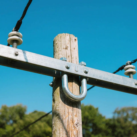 Four Sets Stainless Steel U Bolts With Frame Plates And Nuts 50mm Inner Width Clamp Kit attached to wooden post for mounting