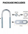 Durable stainless steel U bolts kit with 6 bolts, plate, 12 nuts and washers for secure pipe or conduit mounting shown.